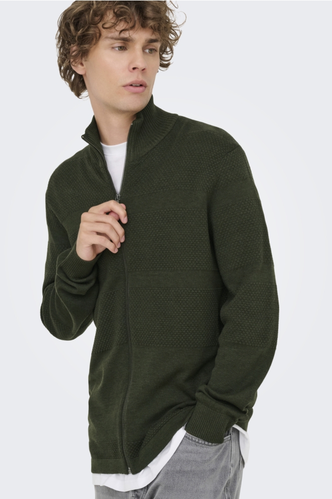 ONSMALIK REG 12 PIN ZIP CARD KNIT N 22033304 OLIVE NIGHT/MELANGE